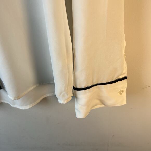Express Portofino Shirt Womens Size S White Black Trim Long Sleeve Sheer Pockets - Picture 7 of 10